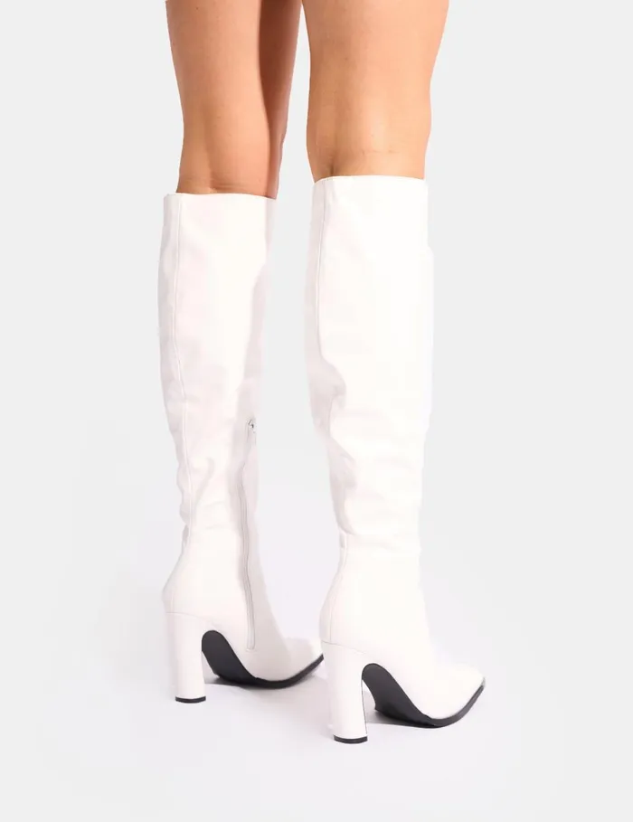 Women Acquilla White Knee High Flared Boots White Public Desire Long Boots