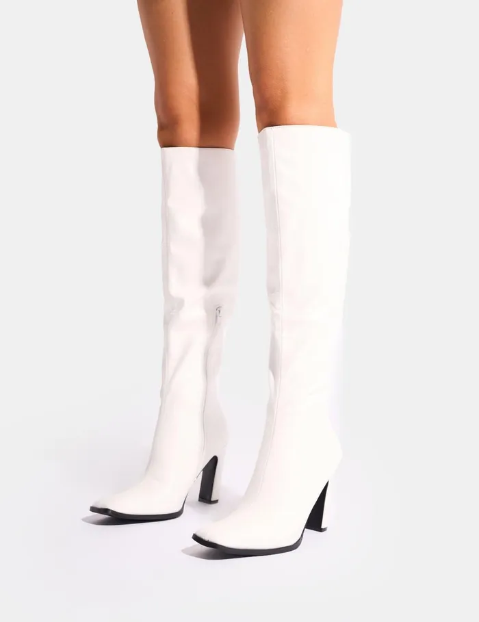 Women Acquilla White Knee High Flared Boots White Public Desire Long Boots