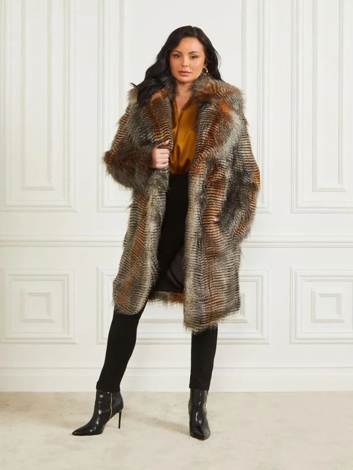 Women Alexandra FauxFur Coat Microstriped Fur Marciano Jackets