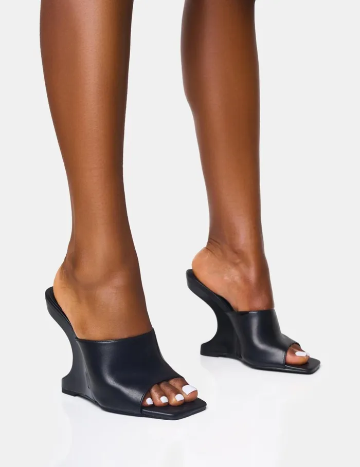 Women All In Black Structured Wedge Heels Black Public Desire Wedges