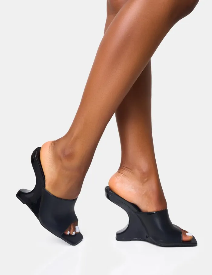 Women All In Black Structured Wedge Heels Black Public Desire Wedges