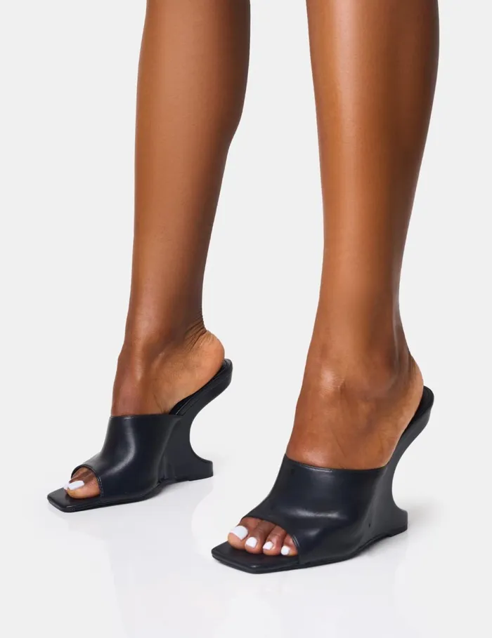 Women All In Black Structured Wedge Heels Black Public Desire Wedges