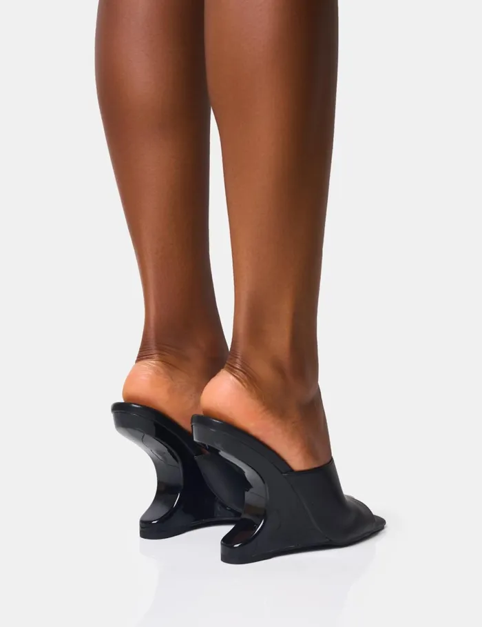 Women All In Black Structured Wedge Heels Black Public Desire Wedges