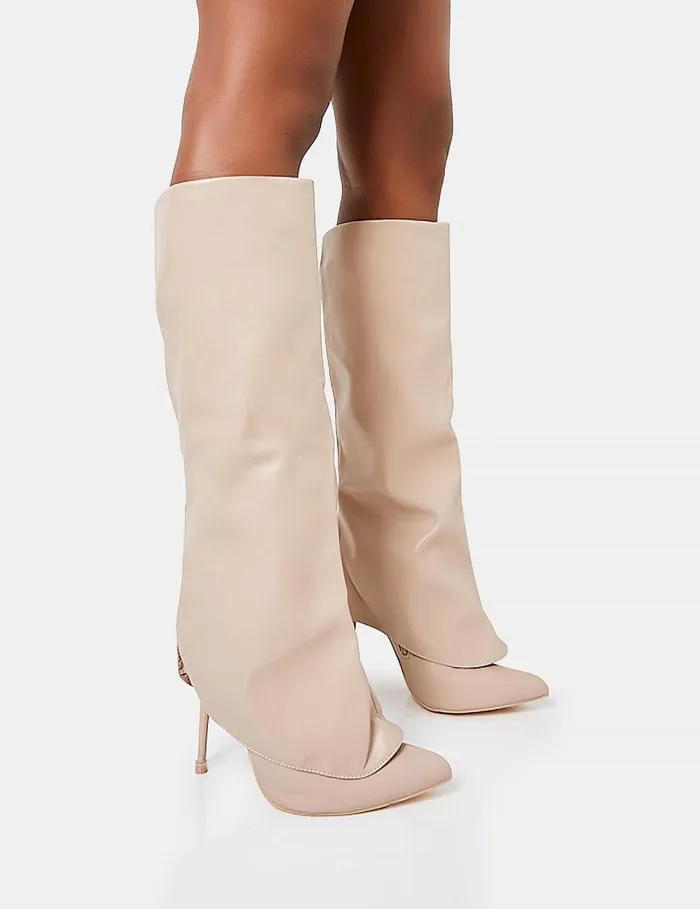 Women All Yours Nude Pu Fold Over Pointed Toe Stiletto Knee High Boots White Public Desire Party Women All Yours Nude Pu Fold Over Pointed Toe Stiletto Knee High Boots White Public Desire Party