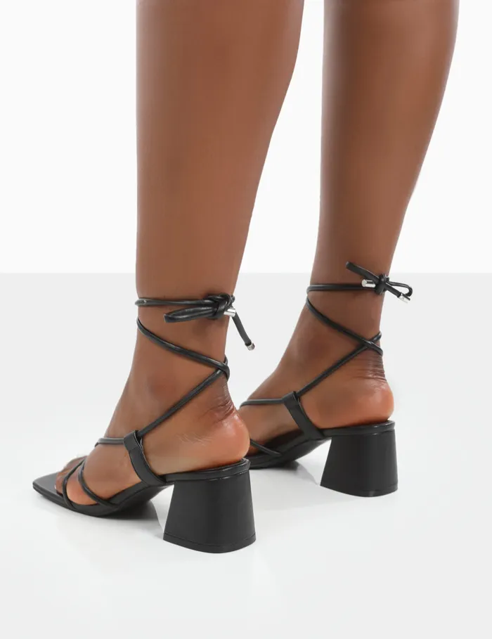 Women Aloha Black Lace Up Block Mid Heeled Sandals Black Public Desire Block Heels