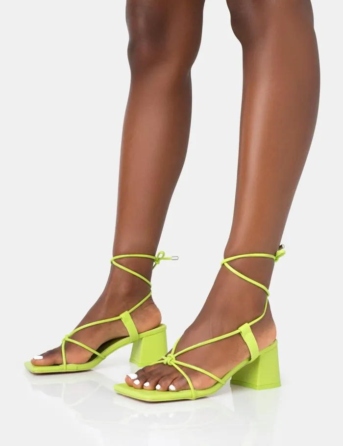 Women Aloha Lime Lace Up Block Mid Heeled Sandals Green Public Desire Party