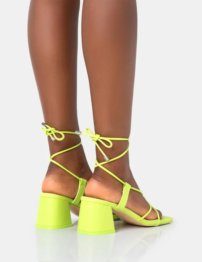 Women Aloha Lime Lace Up Block Mid Heeled Sandals Green Public Desire Party