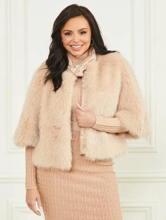 Women Amber FauxFur Top Pastel Pink With Silver L Marciano Jackets