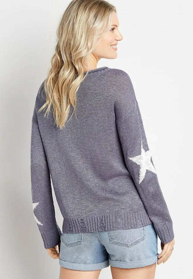 Women Americana Star Ripped Hem Pullover Maurices Tops