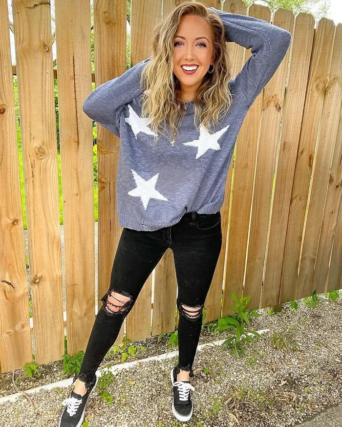Women Americana Star Ripped Hem Pullover Maurices Tops