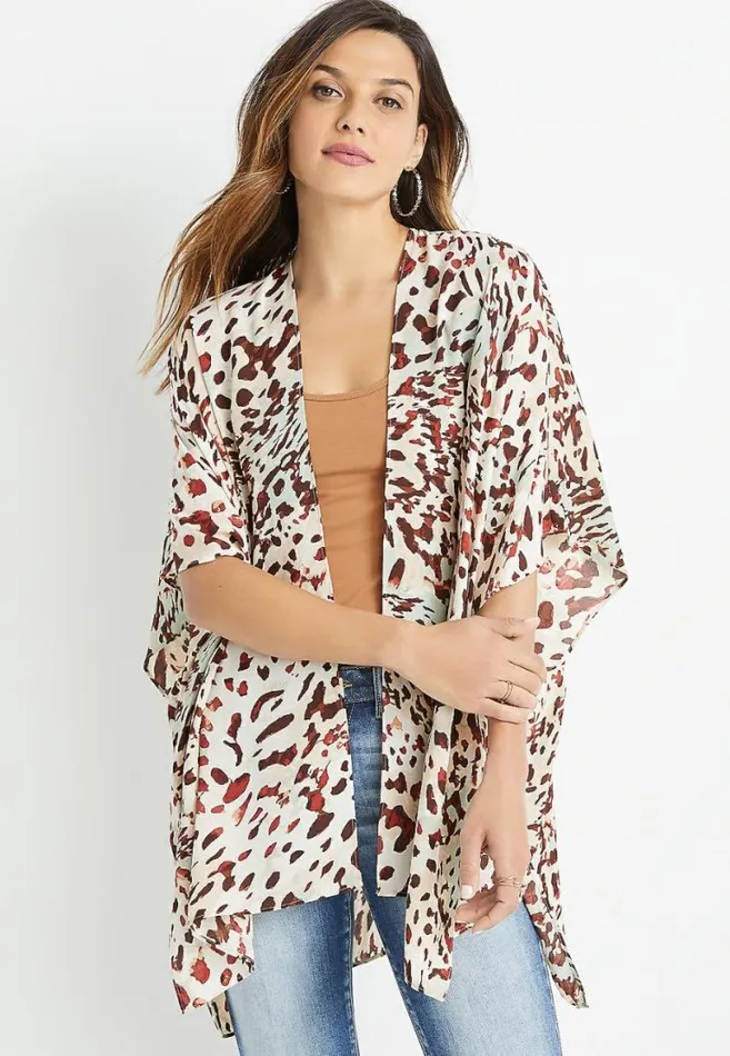 Women Animal Print Ruana Maurices Tops