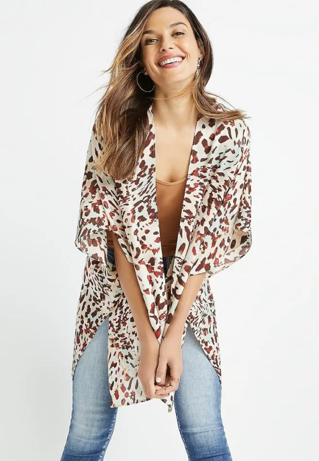 Women Animal Print Ruana Maurices Tops