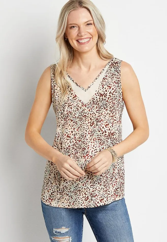 Women Animal Print Sheer Inset V Neck Tank Top Maurices Tops