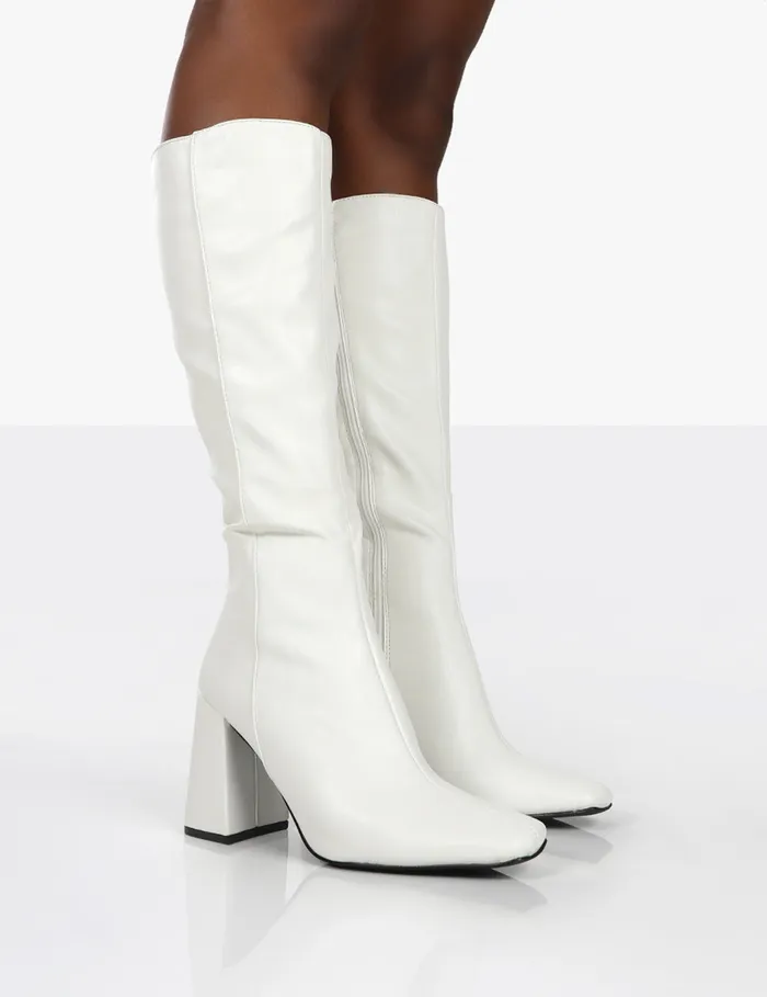 Women Apology White Pu Knee High Block Heel Boots White Public Desire Long Boots Women Apology White Pu Knee High Block Heel Boots White Public Desire Long Boots