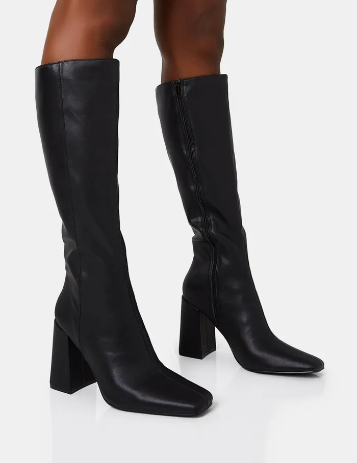 Women Apology Wide Fit Black Pu Knee High Block Heel Boots Black Public Desire Long Boots Women Apology Wide Fit Black Pu Knee High Block Heel Boots Black Public Desire Long Boots