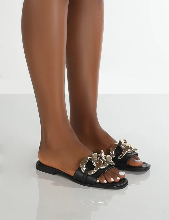 Women Ark Black Chunky Chain Detail Slide Sandals Black Public Desire Mid Heels Women Ark Black Chunky Chain Detail Slide Sandals Black Public Desire Mid Heels