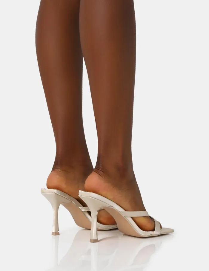 Women Arwen Off White Satin Toe Post Mule Mid Stiletto Heels White Public Desire Wedding