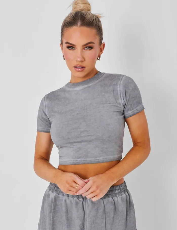 Women Baby Tee Washed Grey Grey Public Desire Tops