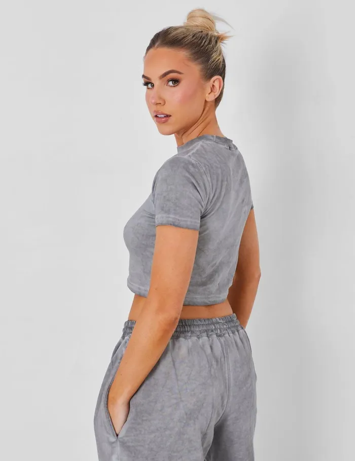 Women Baby Tee Washed Grey Grey Public Desire Tops