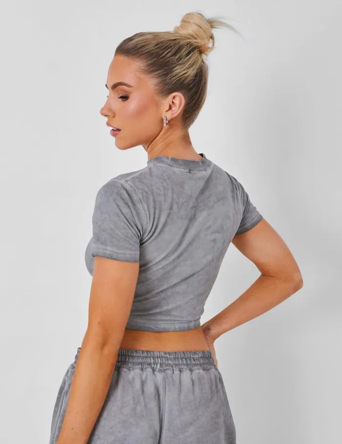 Women Baby Tee Washed Grey Grey Public Desire Tops