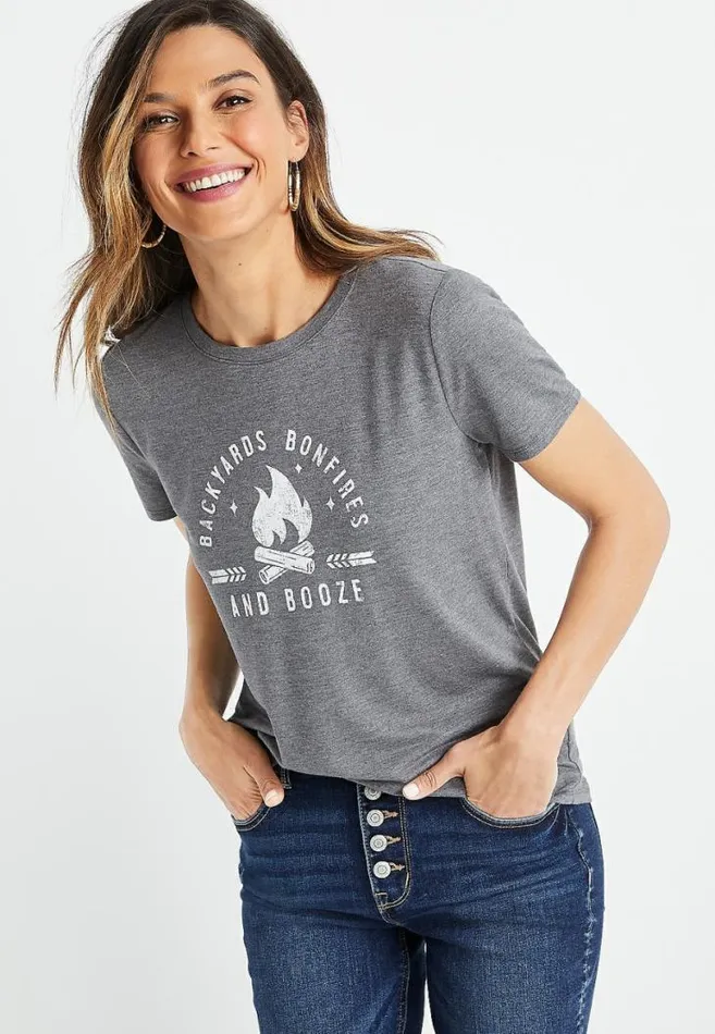 Women Backyard Bonfires And Booze Graphic Tee Maurices Tops