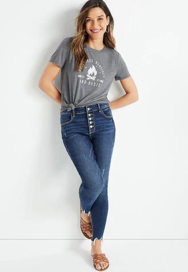 Women Backyard Bonfires And Booze Graphic Tee Maurices Tops