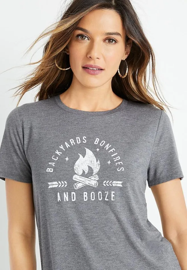 Women Backyard Bonfires And Booze Graphic Tee Maurices Tops