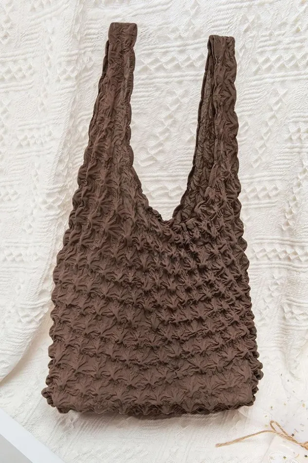 Women Bags Cupshe Rainbow Sugar Ruched Satchel Bag Brown