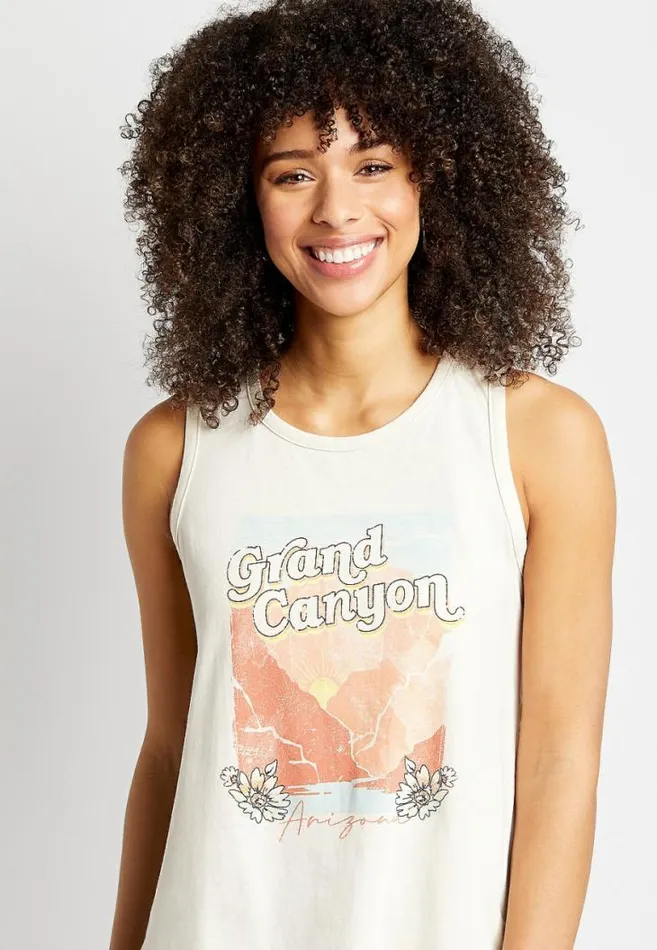 Women Beige Grand Canyon Graphic Tank Top Maurices Tops