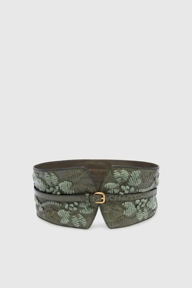Women Belts Ermanno Scervino Leather Corset With Handmade Loops And Embroidery