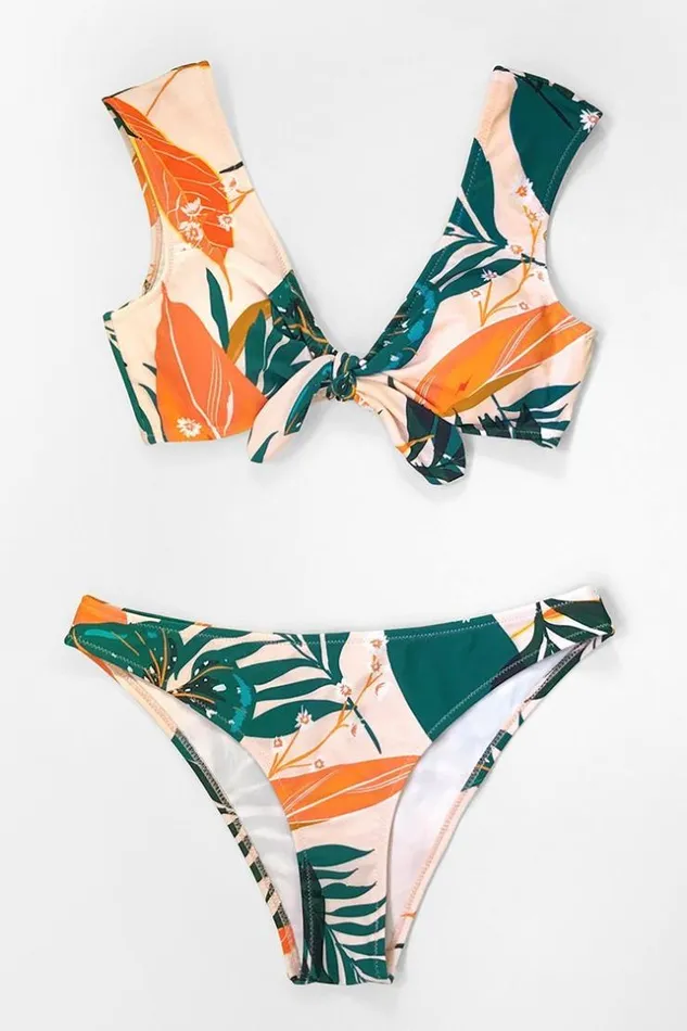 Women Bikini Bottoms Cupshe Bright Leafy Print Bikini Bottom Multicolor