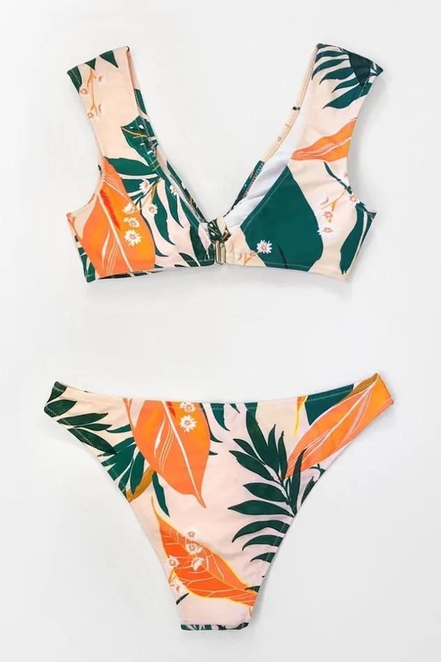 Women Bikini Bottoms Cupshe Bright Leafy Print Bikini Bottom Multicolor