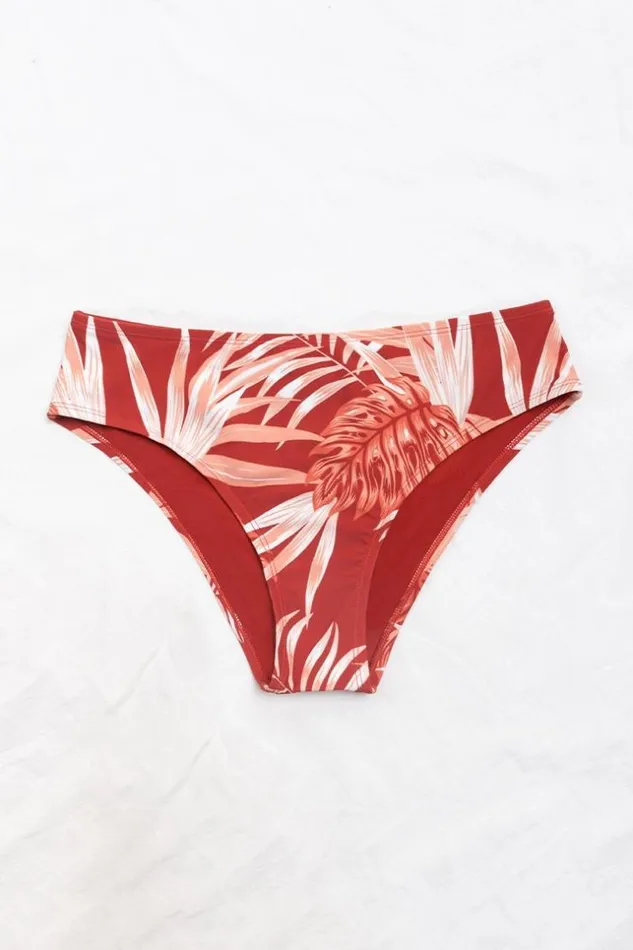 Women Bikini Bottoms Cupshe Tropic Escape Ladder Trim MidRise Hipster Bikini Bottom Red