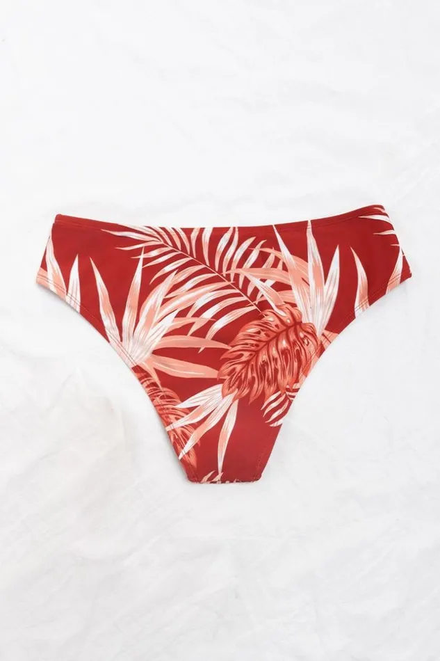 Women Bikini Bottoms Cupshe Tropic Escape Ladder Trim MidRise Hipster Bikini Bottom Red