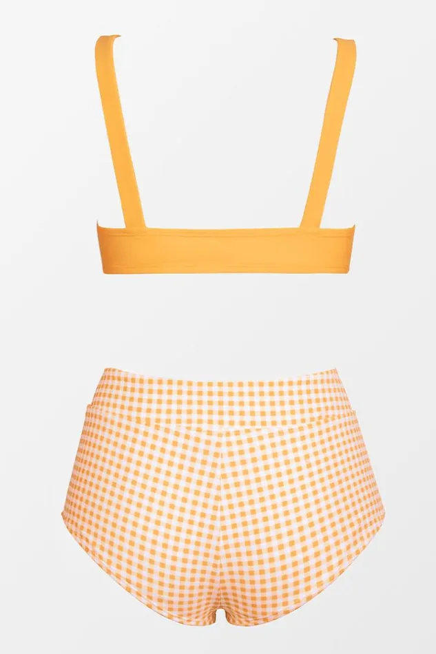 Women Bikini Sets Cupshe Gingham Getaway Knotted Bralette And Banded Boy Shorts Set Yellow