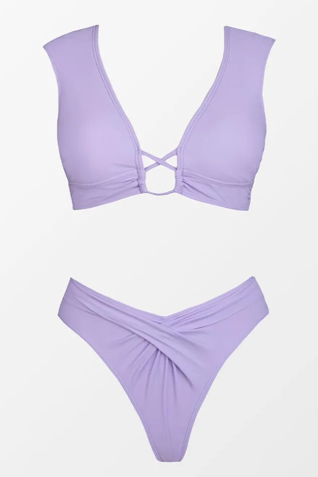 Women Bikini Sets Cupshe Paluma Cap Sleeve Bralette And Twist Front High Waist Bikini Set Purple