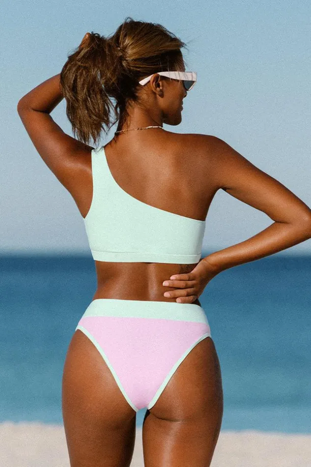 Women Bikini Sets Cupshe Spring Macaron One Shoulder Cutout And High Waist Bikini Set Multicolor