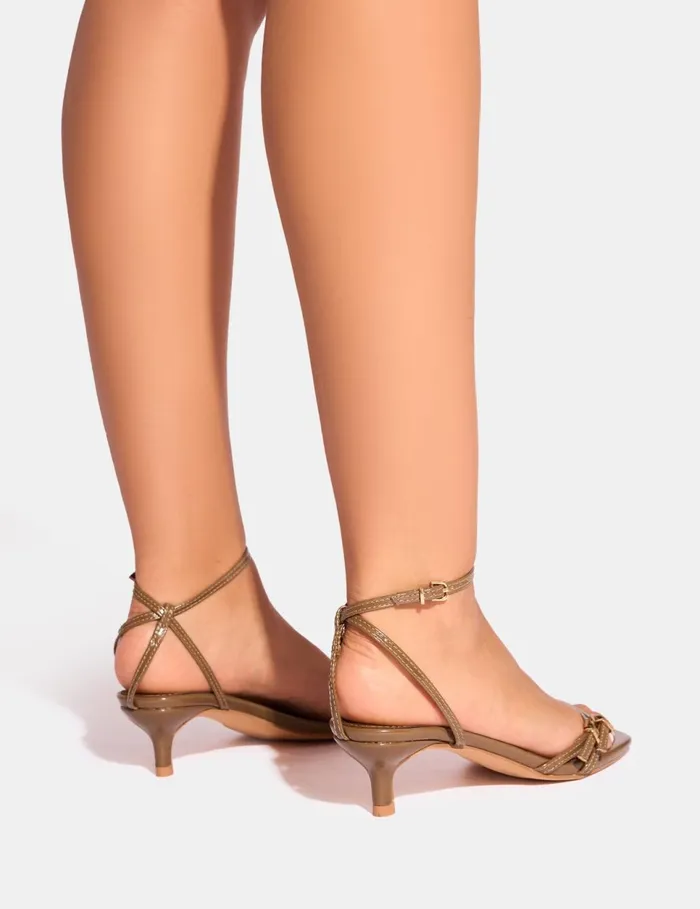 Women Bimi Khaki Buckle Detail Toe Post Kitten Heels Khaki Public Desire Mid Heels