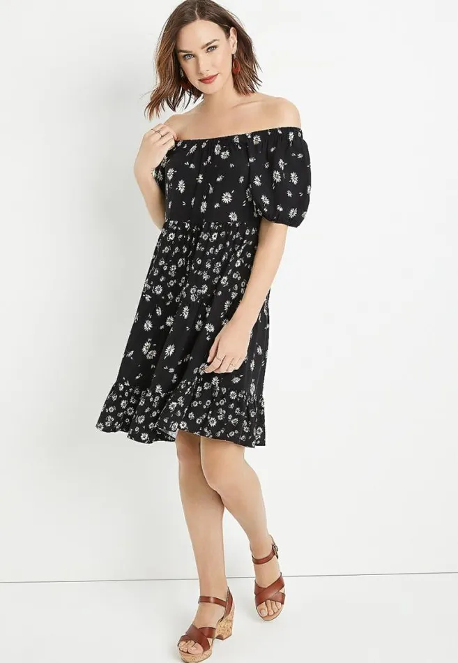 Women Black Daisy Off The Shoulder Babydoll Dress Maurices Dresses and Jumpsuits Women Black Daisy Off The Shoulder Babydoll Dress Maurices Dresses and Jumpsuits