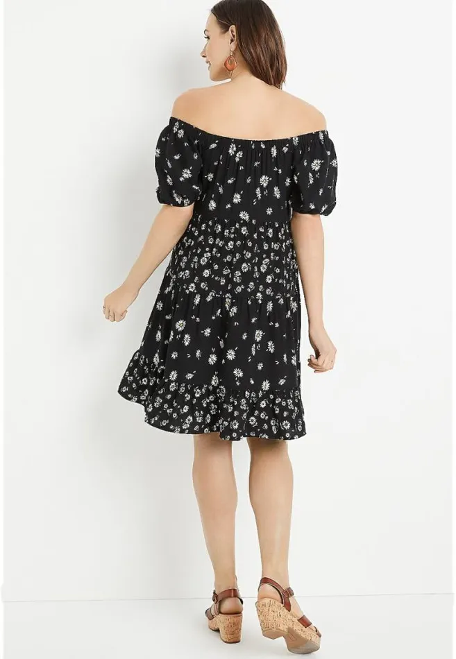 Women Black Daisy Off The Shoulder Babydoll Dress Maurices Dresses and Jumpsuits