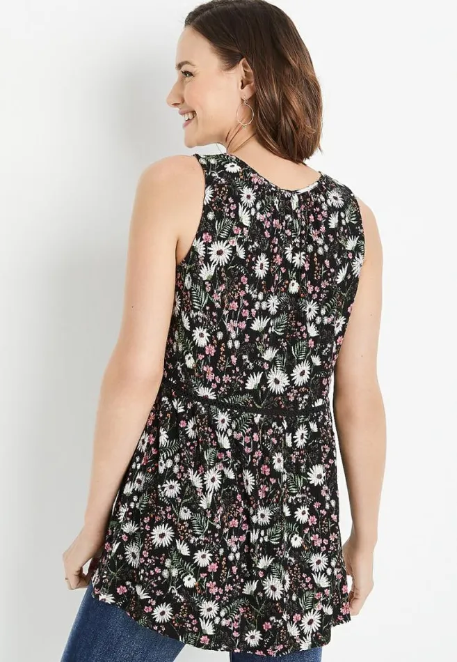 Women Black Daisy Tunic Tank Top Maurices Tops