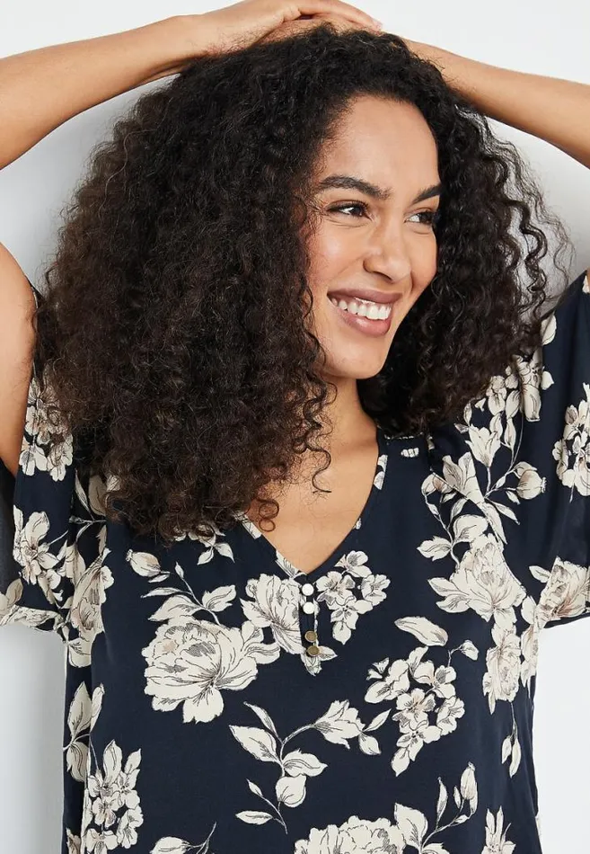 Women Black Floral Flutter Sleeve Button Front Top Maurices Tops