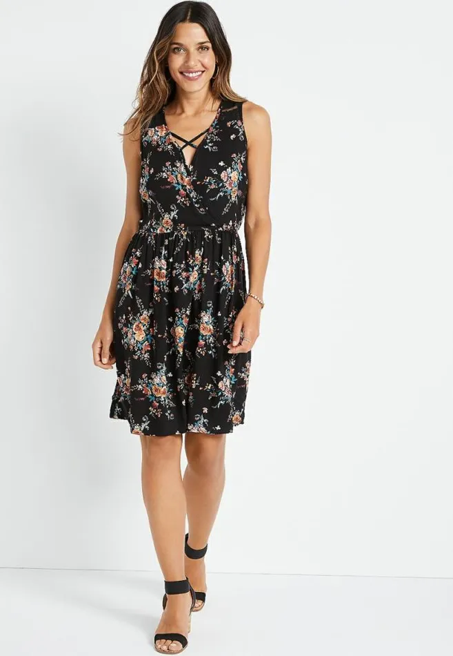 Women Black Floral Strappy Lace Mini Dress Maurices Dresses and Jumpsuits