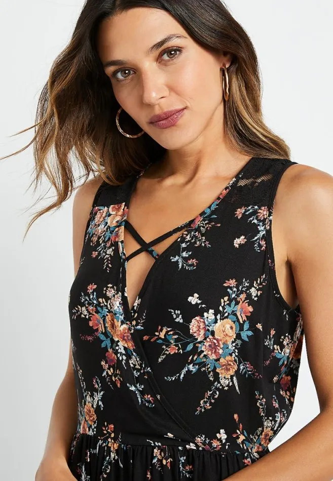 Women Black Floral Strappy Lace Mini Dress Maurices Dresses and Jumpsuits