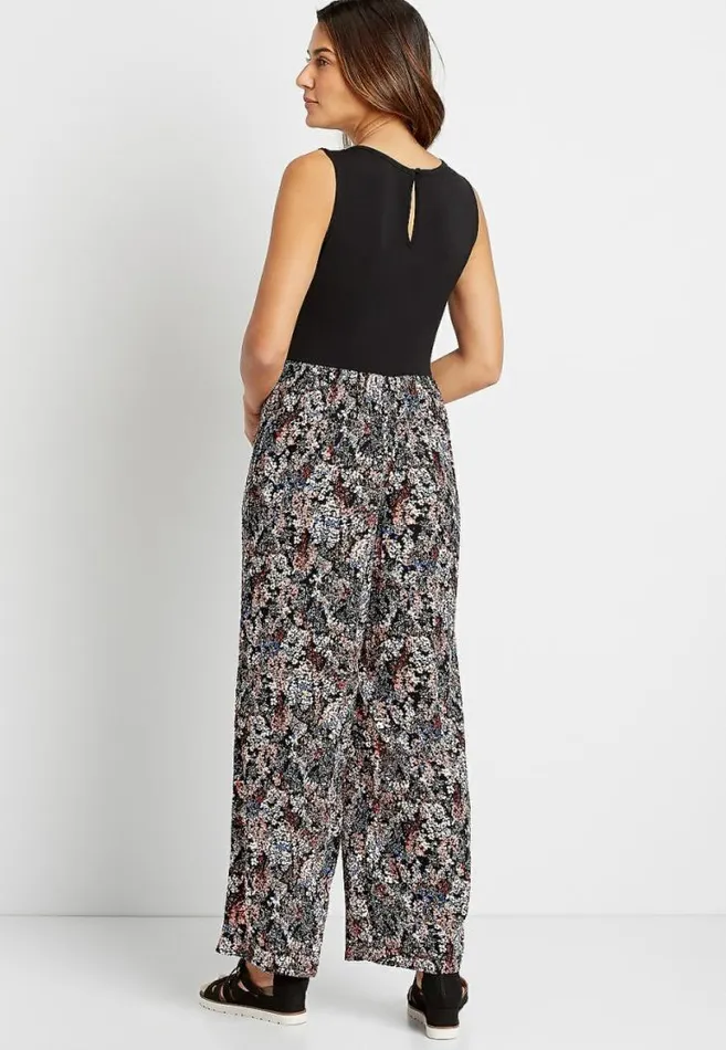 Women Black Floral Strappy Neck Jumpsuit Maurices Dresses and Jumpsuits
