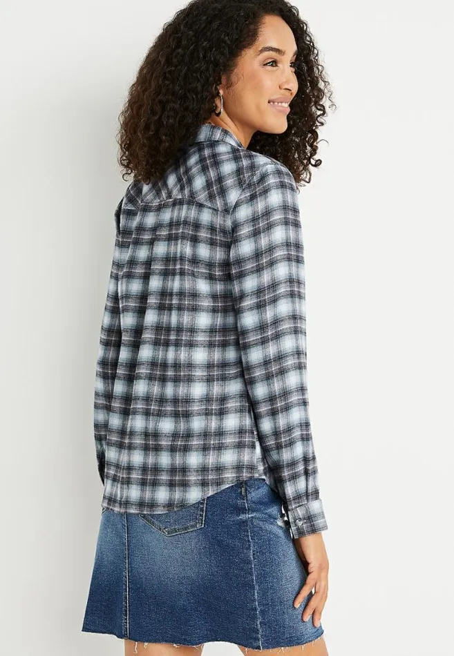 Women Black Plaid Super Soft Button Down Shirt Maurices Tops