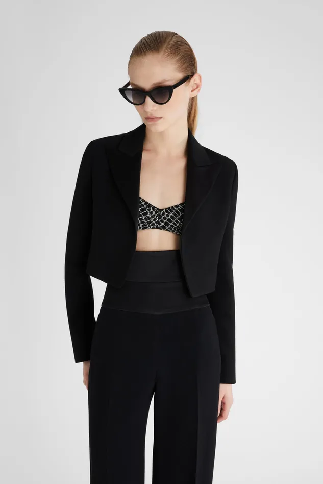 Women Blazers Ermanno Scervino Designer Cropped Interlock Jacket 8211 Ermanno Scervino Black
