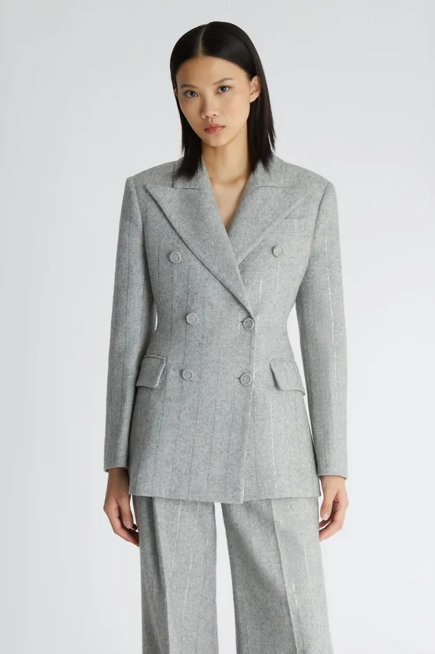 Women Blazers Ermanno Scervino Wool Double Breasted Grey Jacket With Patterns 8211 Ermanno Scervino Grey