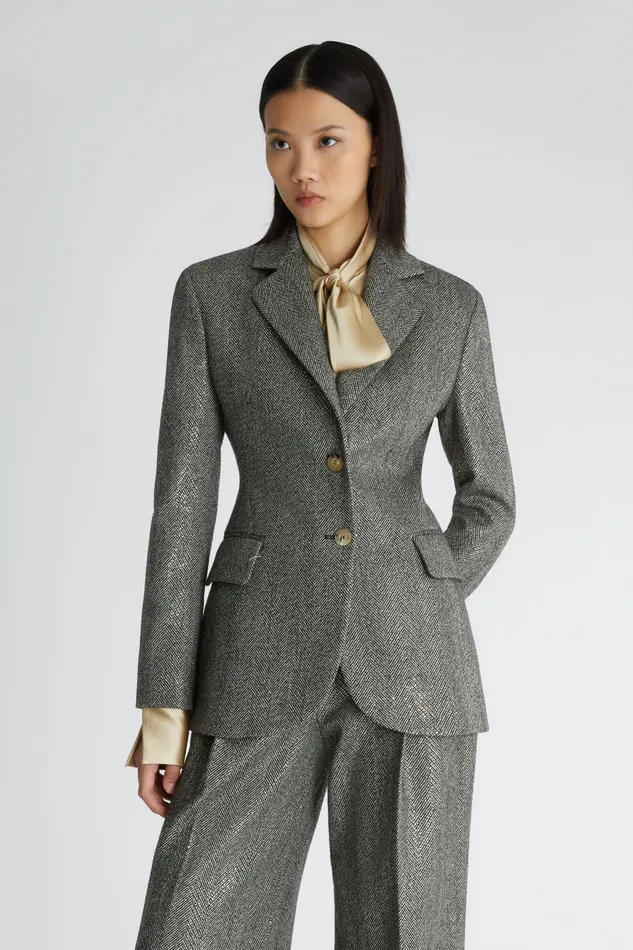 Women Blazers Ermanno Scervino Wool Double Breasted Jacket With Patterns 8211 Ermanno Scervino Greyblack