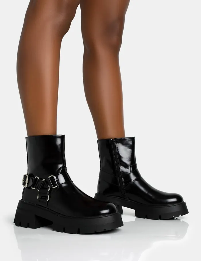 Women Blizzard Black Pu Metal Buckle Detailed Zip Up Rounded Chunky Sole Ankle Boots Black Public Desire Chunky Boots Women Blizzard Black Pu Metal Buckle Detailed Zip Up Rounded Chunky Sole Ankle Boots Black Public Desire Chunky Boots